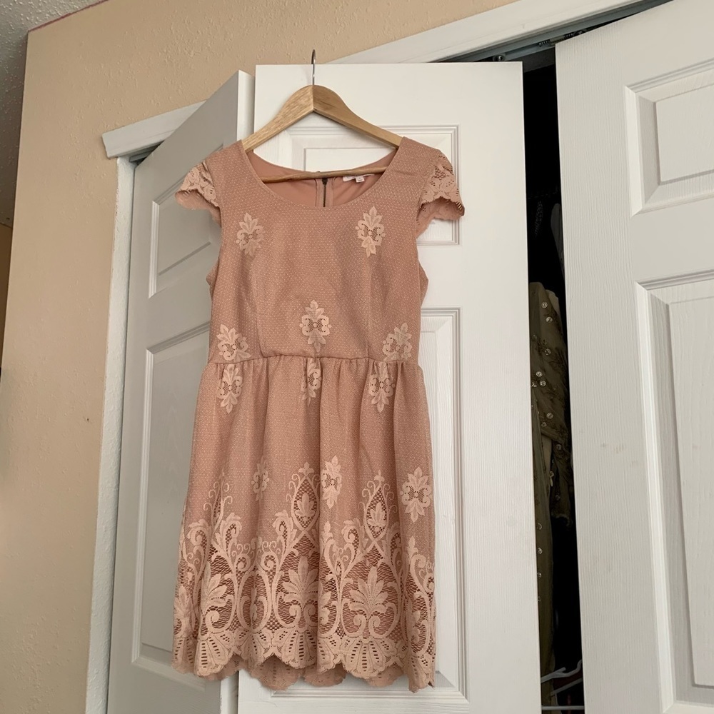Blush rose pink lace dress